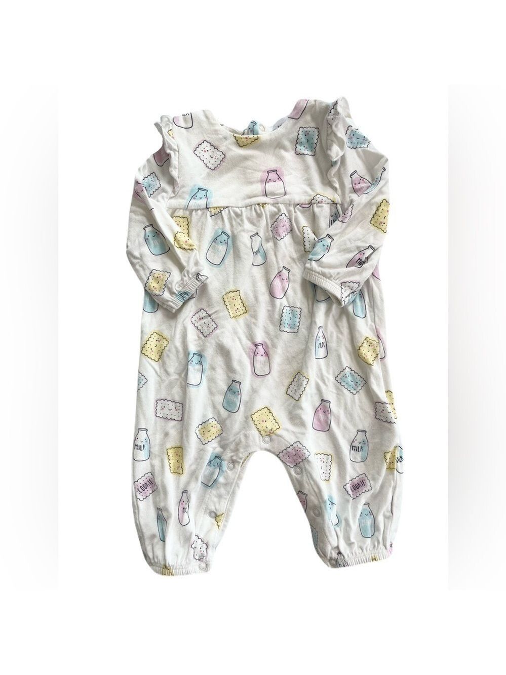 Angel Dear 3m Bamboo Baby Romper Milk and Cookies Ruffled Shoulders Pastel